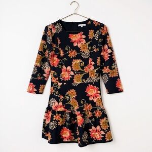 Patrizia Pepe Italian 44 Drop Waist Peplum Scuba Dress Black Floral Half Sleeve